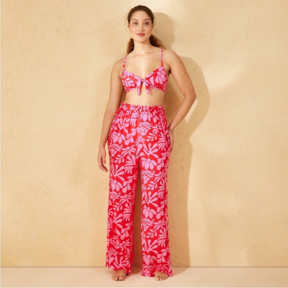 Tropical Print Ruffle Waist Cover Up Pants Shade & Shore Size Small